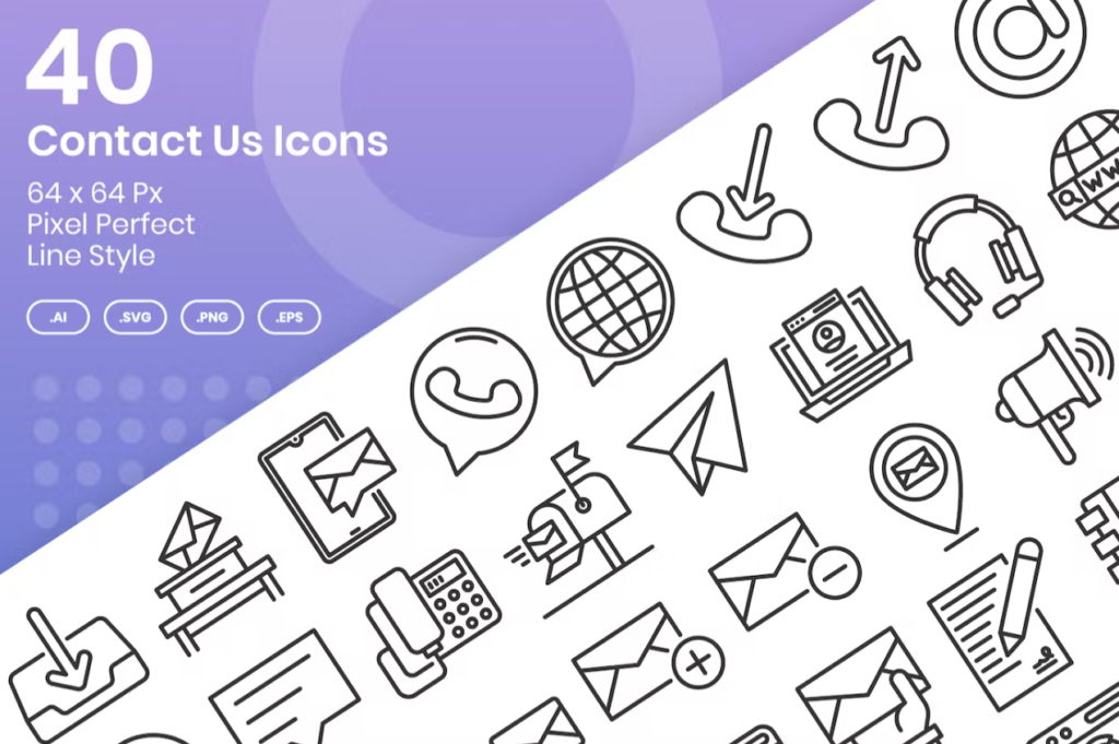 40 Contact Us Icons Set - Line