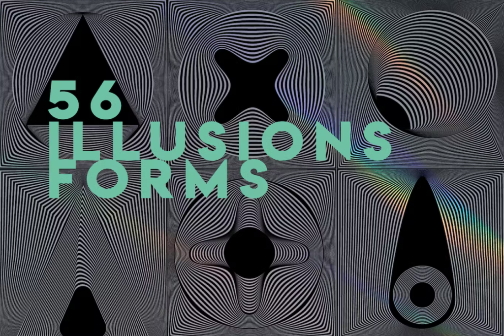 56 illusions forms abstract. Surrealistic optical