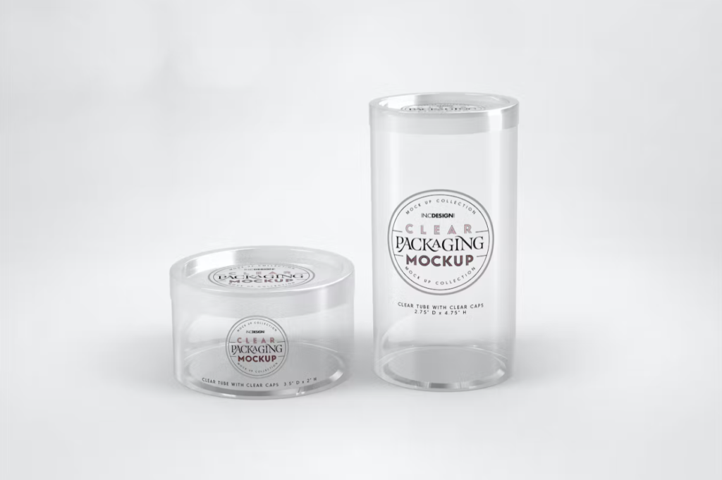 Clear Cylinder Packaging with Clear Caps Mockup