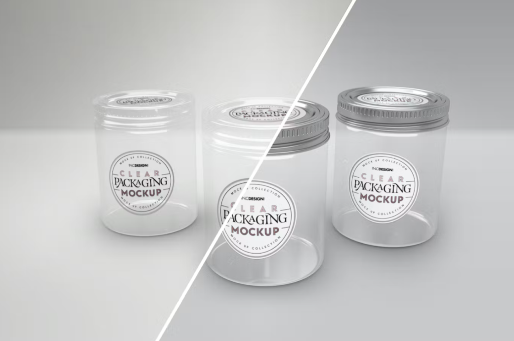 Clear Jars with Metal/Clear Lids Packaging Mockup