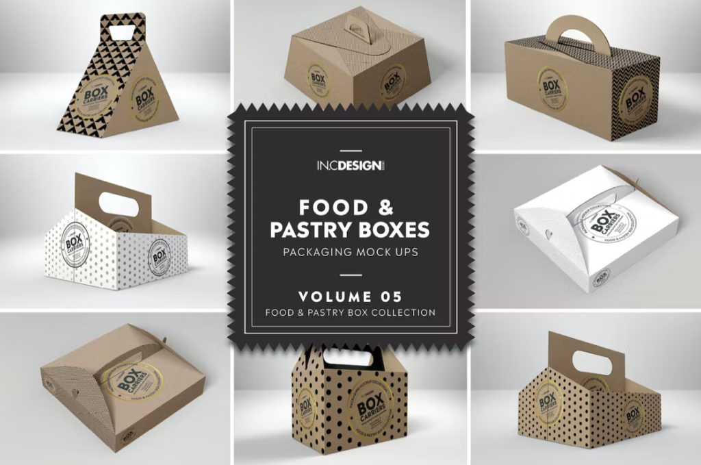 Food Pastry Boxes Vol.5:Carrier Boxes Mockups [vip]