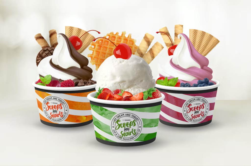 Ice Cream or Yogurt Cup and Cone Packaging Mock Up