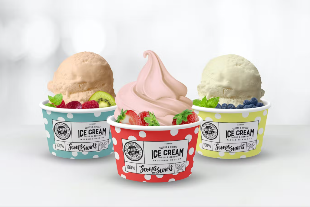 Ice Cream or Yogurt Cup and Cone Packaging Mock Up