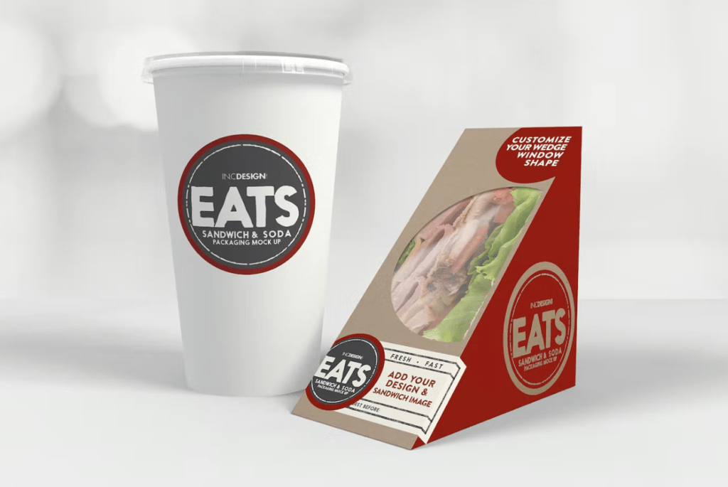 Sandwich Wedge and Soda Paper Cups MockUp Set