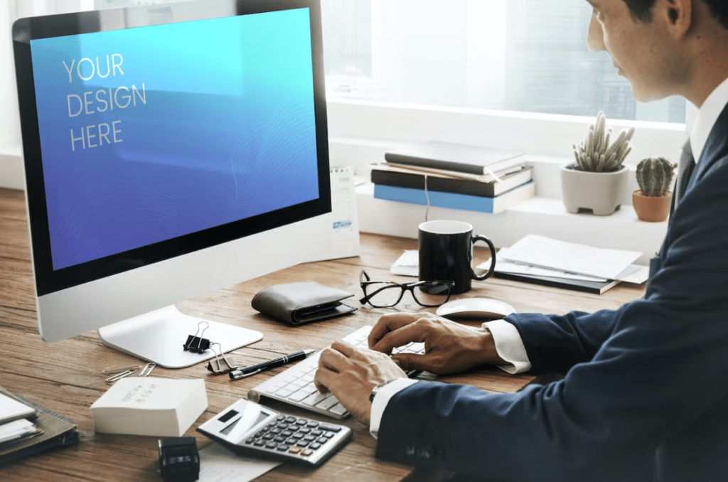 businessman working on computer mockup