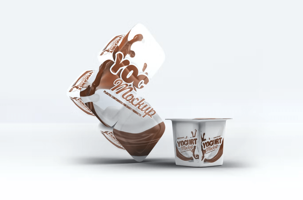 Four Plastic Container for Yogurt Mock-Up