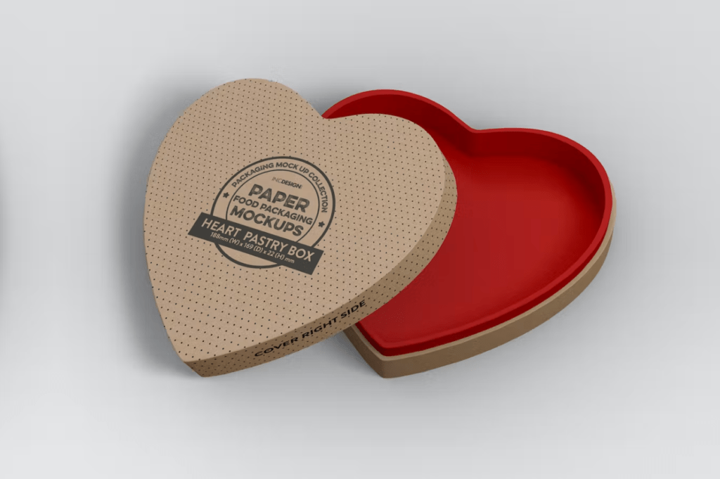 Paper Heart Box Packaging Mockup