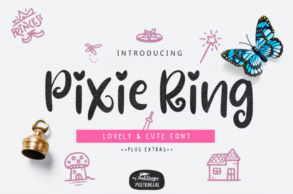 Шрифт Pixie Ring Font with Illustrations